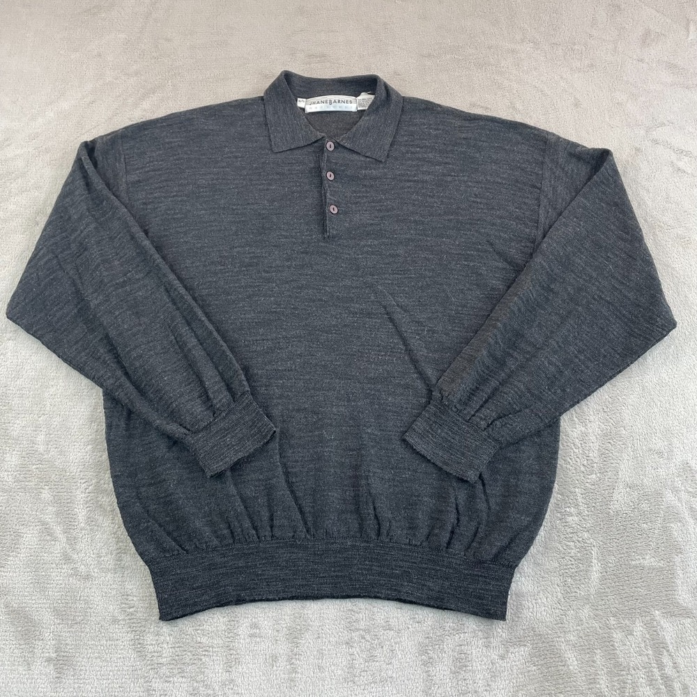 Vintage Jhane‎ Barnes Polo Sweater Men XL Grey Wool Blend Long Sleeve